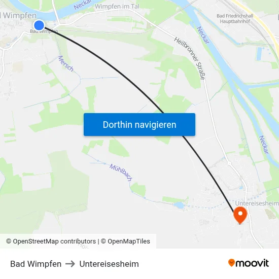 Bad Wimpfen to Untereisesheim map