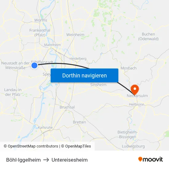 Böhl-Iggelheim to Untereisesheim map