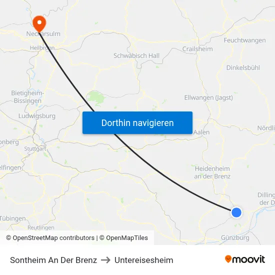 Sontheim An Der Brenz to Untereisesheim map