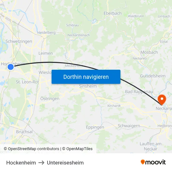 Hockenheim to Untereisesheim map