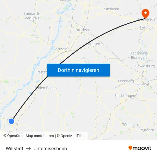 Willstätt to Untereisesheim map