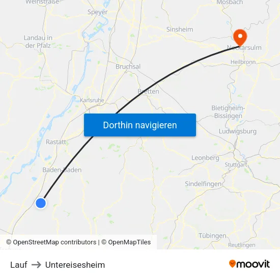 Lauf to Untereisesheim map