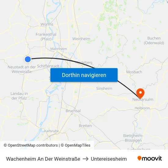 Wachenheim An Der Weinstraße to Untereisesheim map