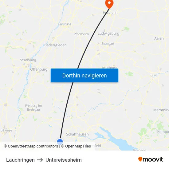 Lauchringen to Untereisesheim map