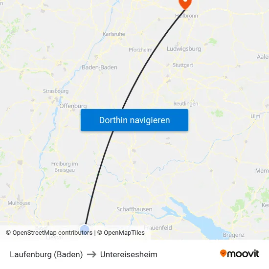 Laufenburg (Baden) to Untereisesheim map