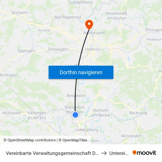 Vereinbarte Verwaltungsgemeinschaft Der Stadt Bietigheim-Bissingen to Untereisesheim map