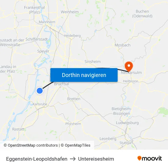 Eggenstein-Leopoldshafen to Untereisesheim map