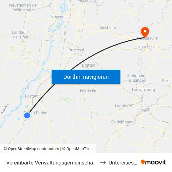 Vereinbarte Verwaltungsgemeinschaft Sinzheim to Untereisesheim map