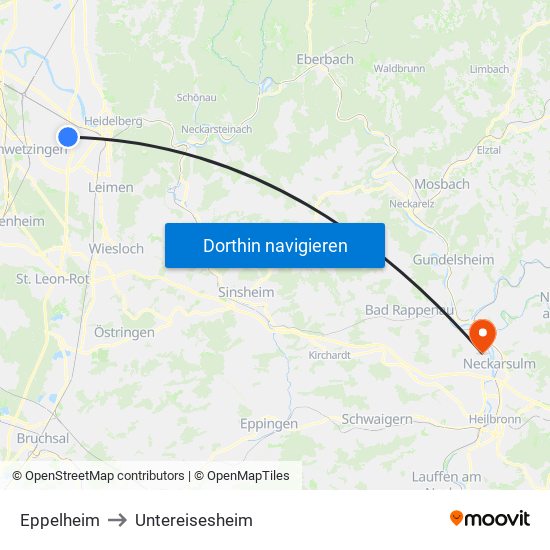 Eppelheim to Untereisesheim map