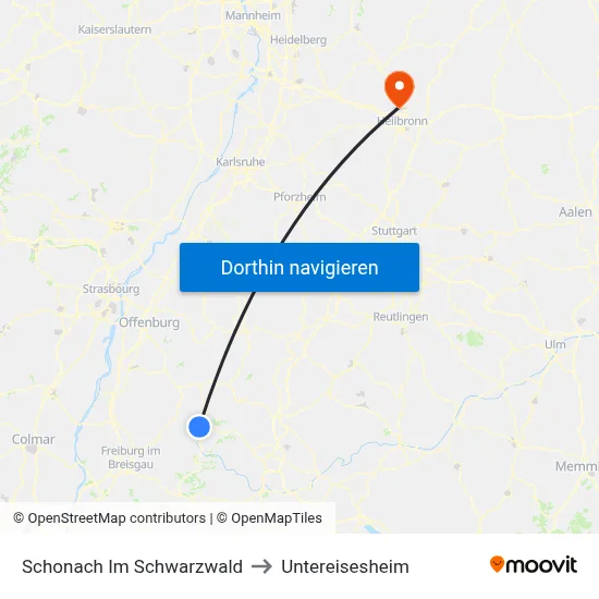Schonach Im Schwarzwald to Untereisesheim map