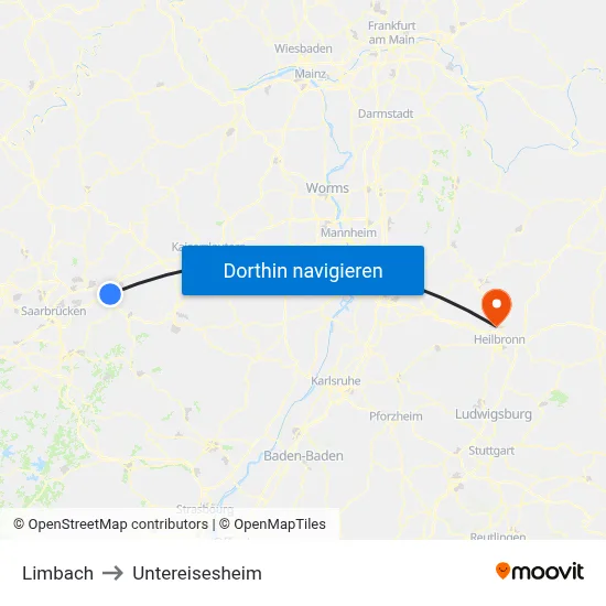 Limbach to Untereisesheim map