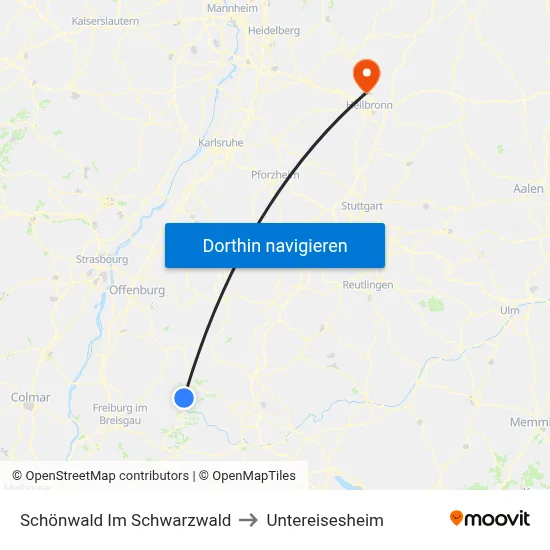 Schönwald Im Schwarzwald to Untereisesheim map