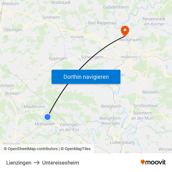 Lienzingen to Untereisesheim map