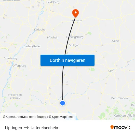 Liptingen to Untereisesheim map