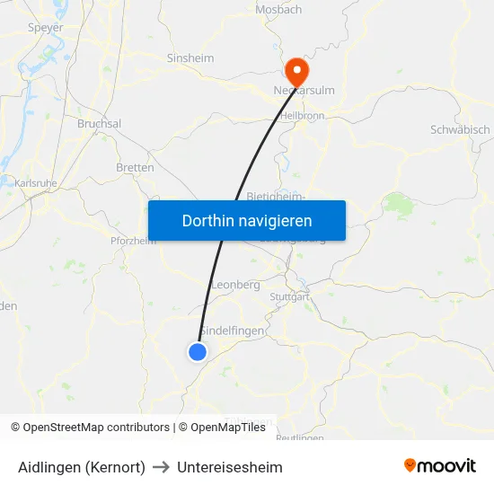Aidlingen (Kernort) to Untereisesheim map