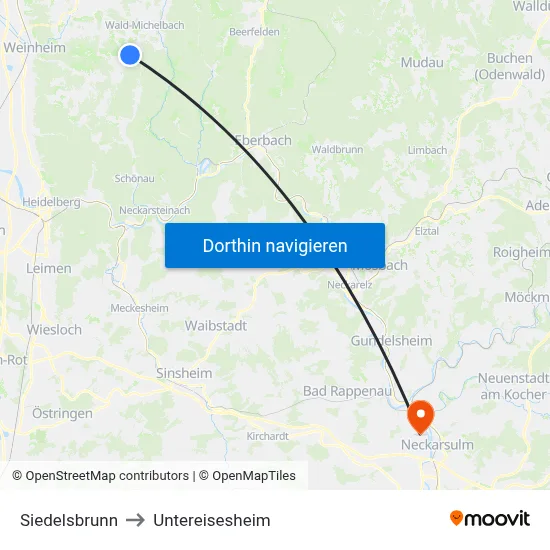Siedelsbrunn to Untereisesheim map
