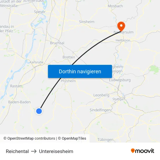 Reichental to Untereisesheim map