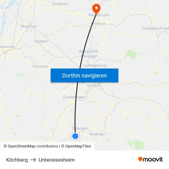 Kilchberg to Untereisesheim map