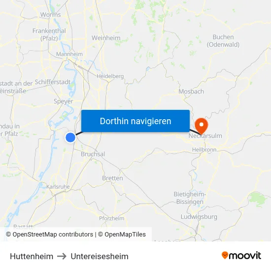 Huttenheim to Untereisesheim map