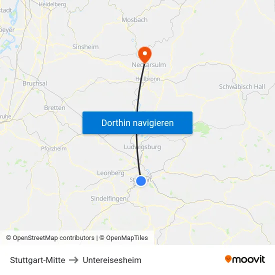 Stuttgart-Mitte to Untereisesheim map