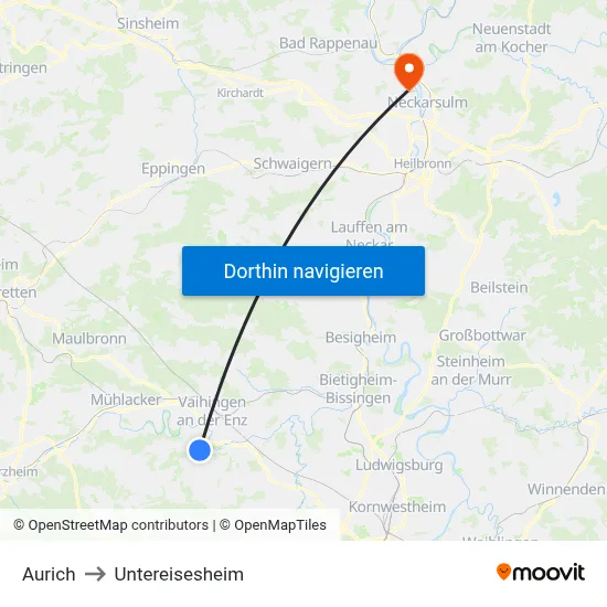 Aurich to Untereisesheim map