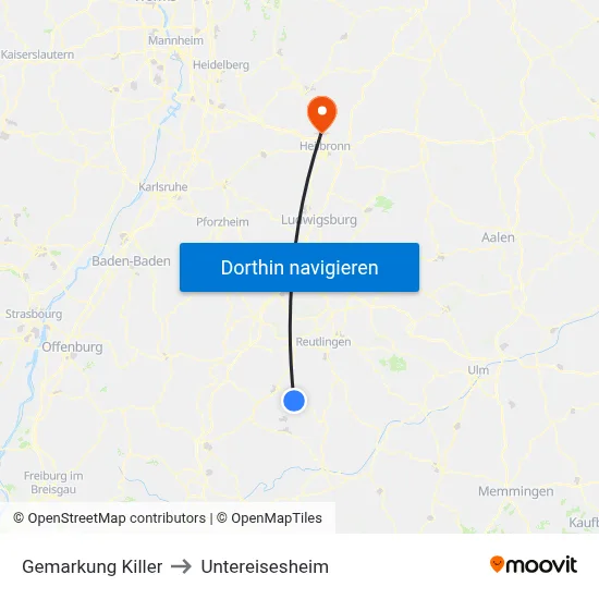 Gemarkung Killer to Untereisesheim map
