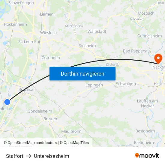 Staffort to Untereisesheim map