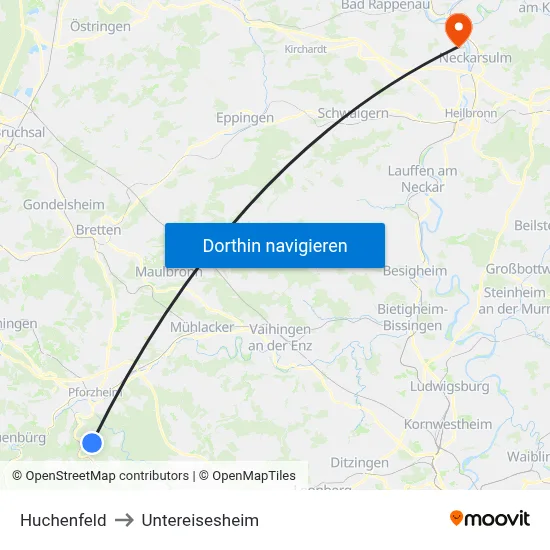 Huchenfeld to Untereisesheim map