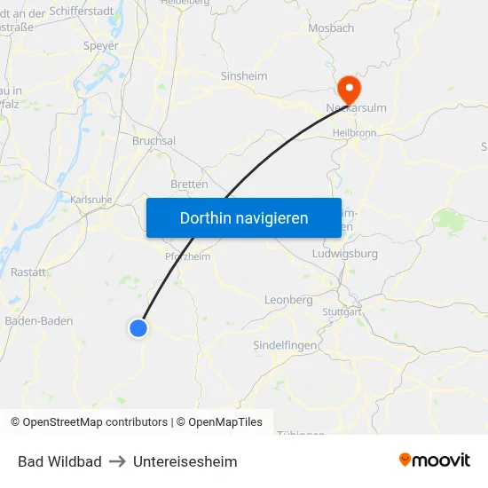 Bad Wildbad to Untereisesheim map