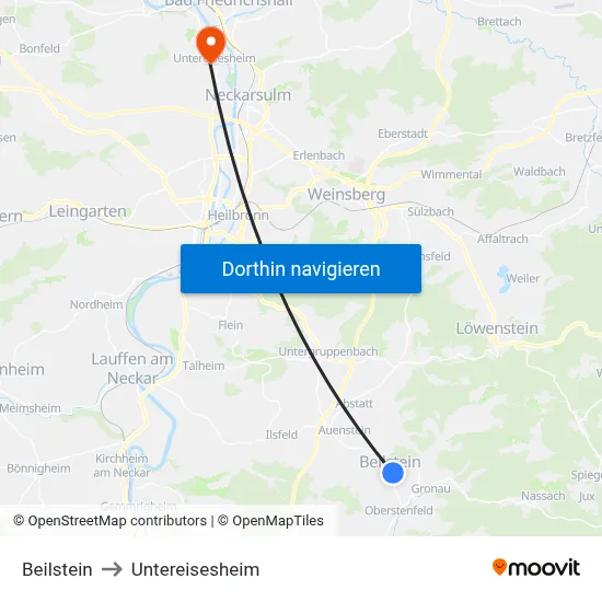 Beilstein to Untereisesheim map