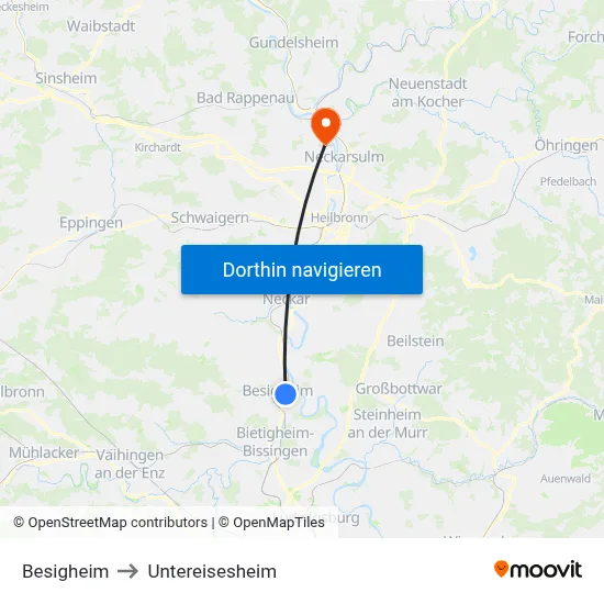 Besigheim to Untereisesheim map