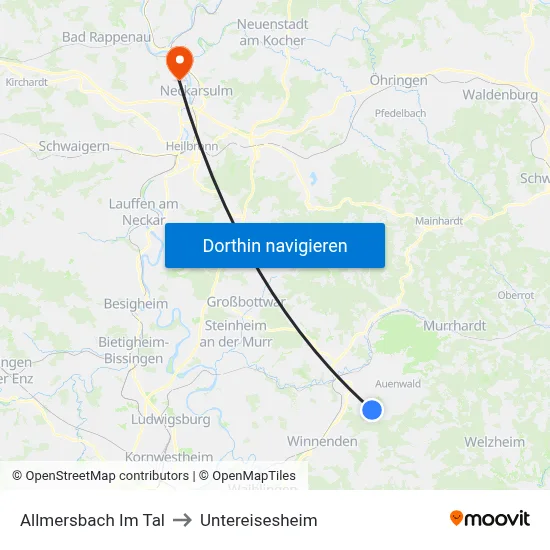 Allmersbach Im Tal to Untereisesheim map
