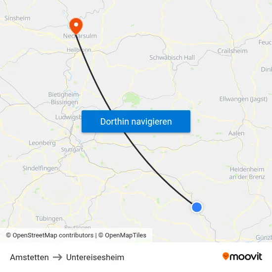 Amstetten to Untereisesheim map