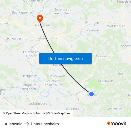 Auenwald to Untereisesheim map