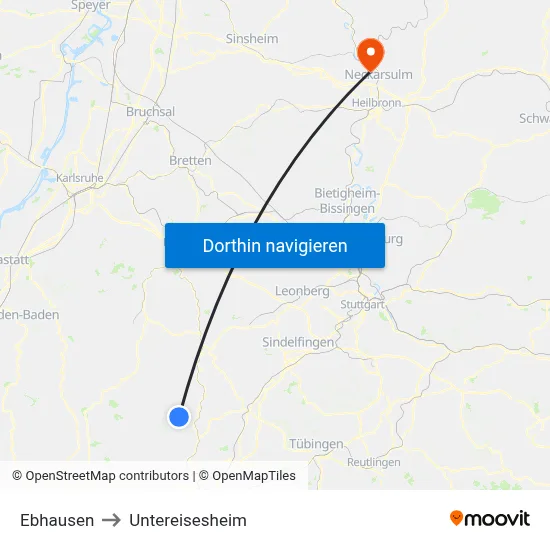 Ebhausen to Untereisesheim map