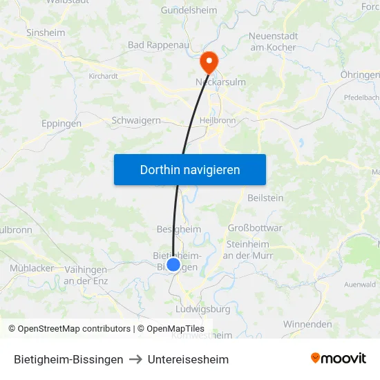 Bietigheim-Bissingen to Untereisesheim map