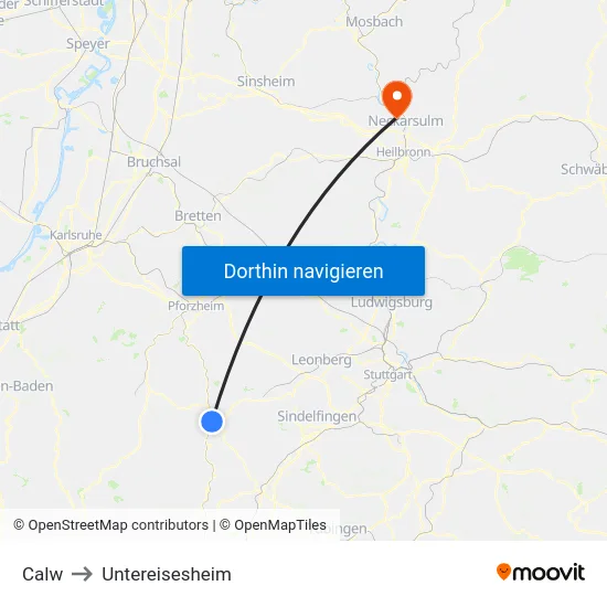 Calw to Untereisesheim map