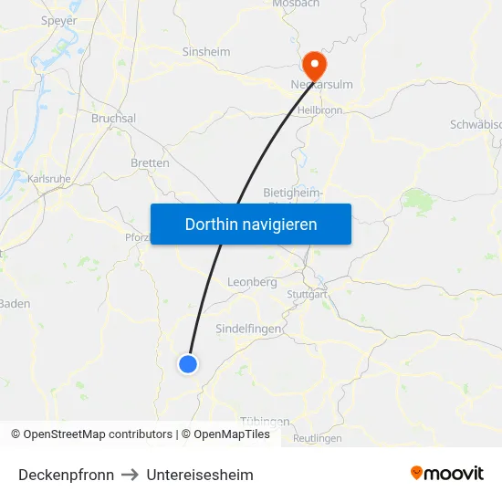 Deckenpfronn to Untereisesheim map