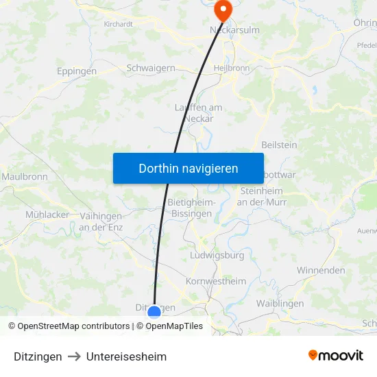Ditzingen to Untereisesheim map