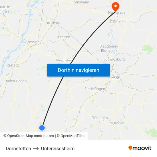 Dornstetten to Untereisesheim map