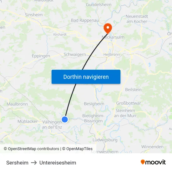Sersheim to Untereisesheim map