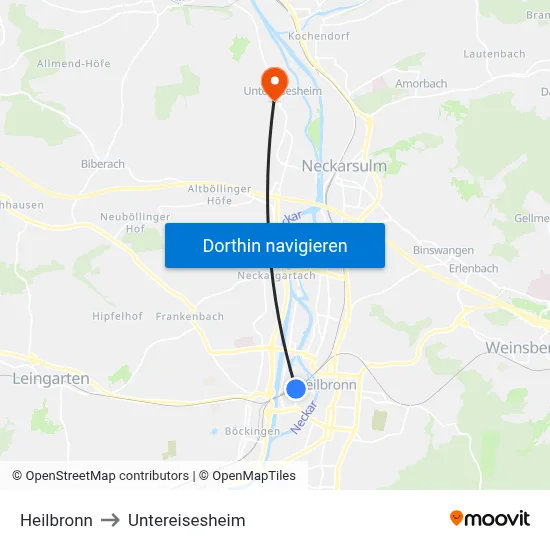 Heilbronn to Untereisesheim map