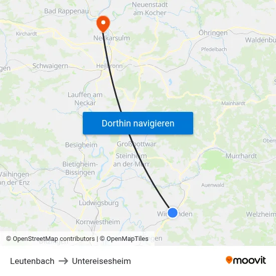 Leutenbach to Untereisesheim map