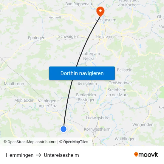 Hemmingen to Untereisesheim map
