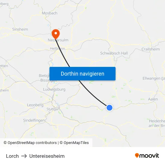 Lorch to Untereisesheim map