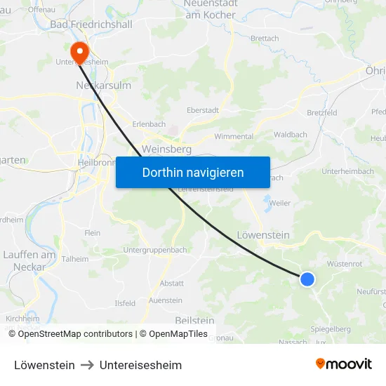 Löwenstein to Untereisesheim map