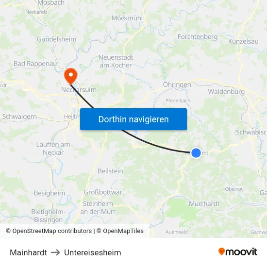 Mainhardt to Untereisesheim map