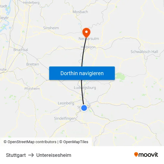 Stuttgart to Untereisesheim map