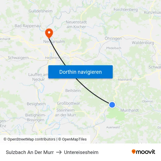 Sulzbach An Der Murr to Untereisesheim map