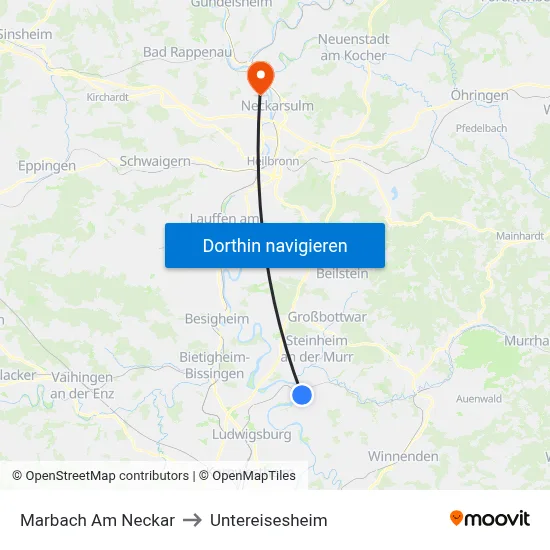 Marbach Am Neckar to Untereisesheim map